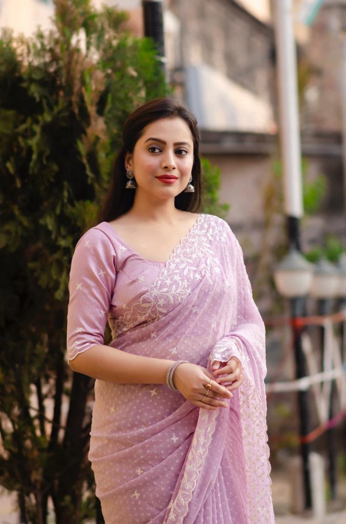 Soft chiffon woven saree with cut work