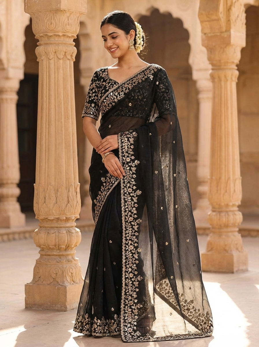 Fendy chiffon twoton work saree